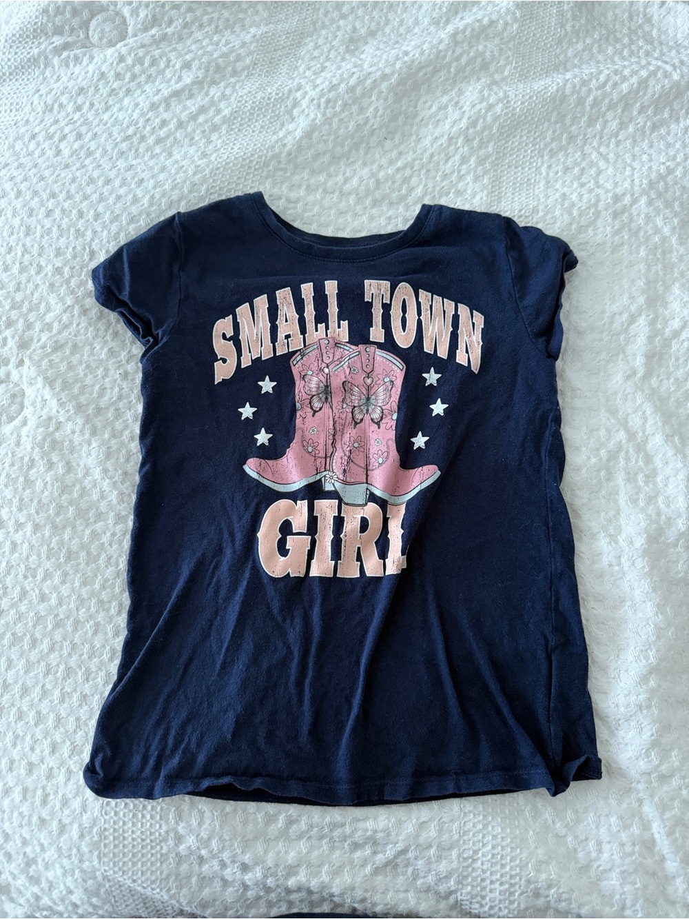 The Children's Place Navy Tee with Pink Boot Graphic - "Small Town Girl"